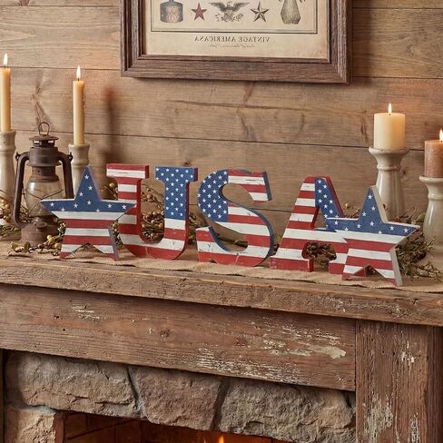 Junkin 5 Pcs Rustic 4th of July Table Centerpiece Patriotic USA Flag Sign Memorial Day Tiered Tray Decor 250th Anniversary Independence Day Farmhouse Table Red White Blue Decoration for Home Office in Kuwait