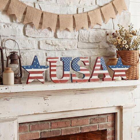 Junkin 5 Pcs Rustic 4th of July Table Centerpiece Patriotic USA Flag Sign Memorial Day Tiered Tray Decor 250th Anniversary Independence Day Farmhouse Table Red White Blue Decoration for Home Office in Kuwait