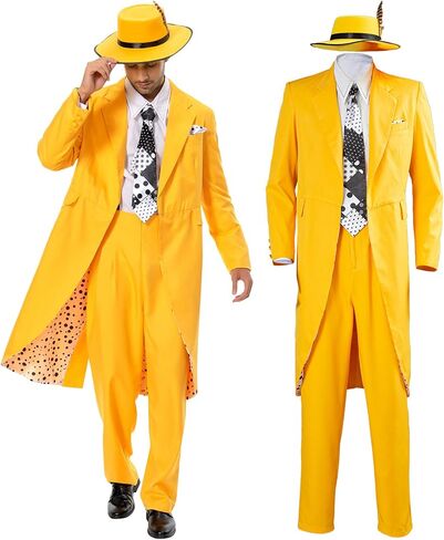 Mens Yellow Suit Uniform Movie Costume Cospaly Hat Halloween Stylish Outfit in Saudi Arabia