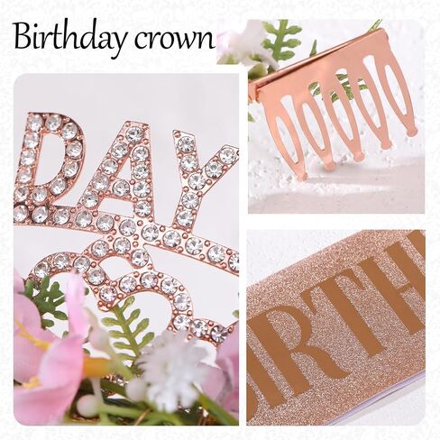 Pink Birthday Queen Crown - Happy Birthday Tiara with Flowers and Sash Set for Party Photo Shoot Gift for Friend Mom in Saudi Arabia