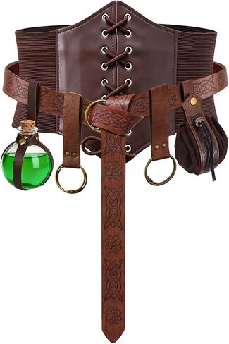 Renaissance Belt Pouch Corset Waistband Magic Potion Bottle Skirt Hike Steampunk Costume Accessory(Brown-A, X-Large) in Saudi Arabia