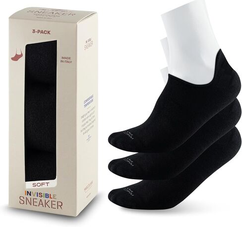 Marcoliani Milano Made in Italy - Sneaker Mens No Show Always Stay Up | Microcushion Technology | Cotton 3 Pairs Solid Color in Kuwait