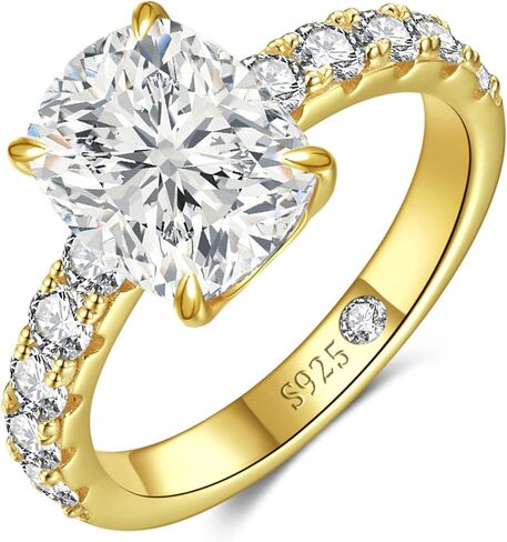 3CT Moissanite Engagement Rings for Women, Perfect for Romantic Proposal, Elongated Cushion Cut D Color VVS1, Sterling Silver 14K Gold Plated, Anniversary Valentines Gift Size 5-9 in Saudi Arabia