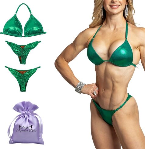 Angel Competition NPC Fit Model Bikini Set w/2 Bottoms – Hologram Kelly Stage Bikini Competition Suits w/50% Glute Coverage in Saudi Arabia