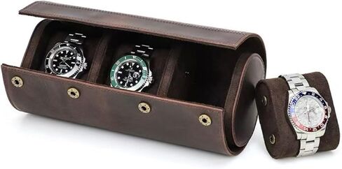 Genuine Leather Watch Roll Travel Case,3 Slots Full Grain Leather Watch Box with Pillow for Men,Watch Storage Organizer for Home Storage, Gifts in Saudi Arabia