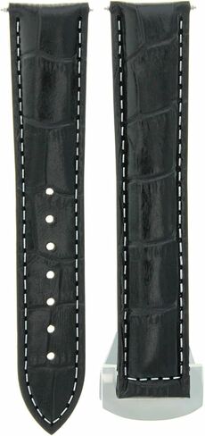 Ewatchparts 20mm Leather Watch Band Strap Compatible With 41mm Omega Seamaster Planet With Clasp Black With White Stitching in Kuwait