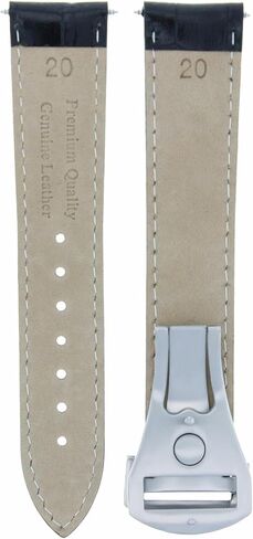 Ewatchparts 20mm Leather Watch Band Strap Compatible With 41mm Omega Seamaster Planet With Clasp Black With White Stitching in Kuwait