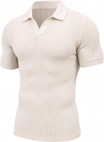 Askdeer Mens Casual Polo Shirt Short Sleeve Vacation V Neck T-Shirt Summer Beach Knit Stretchy Golf Shirt in Saudi Arabia