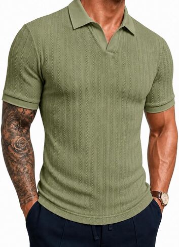 Askdeer Mens Casual Polo Shirt Short Sleeve Vacation V Neck T-Shirt Summer Beach Knit Stretchy Golf Shirt in Saudi Arabia