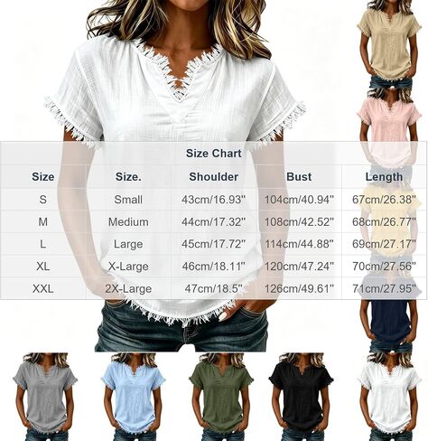 Gauze Shirts for Women - V Neck Short Sleeve Cotton Linen Frayed Fringe Tops Summer Lightweight Tassel Shirt Tunics in Saudi Arabia