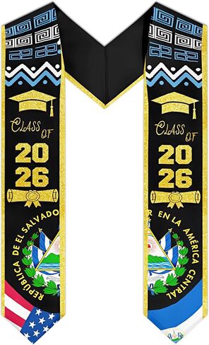 El Salvador Graduation Stole 2026, Salvadoran Flag Graduation Sash for El Salvador Graduates International Student in Saudi Arabia