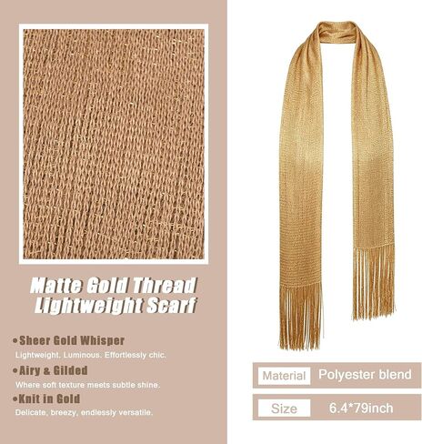 Coraline Golden Long Shiny Skinny Scarf 79'' Rave Sparkly Thin Head Scarf Y2K Necktie Waist Belt Festival Accessories for Women in Saudi Arabia