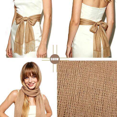 Coraline Golden Long Shiny Skinny Scarf 79'' Rave Sparkly Thin Head Scarf Y2K Necktie Waist Belt Festival Accessories for Women in Saudi Arabia