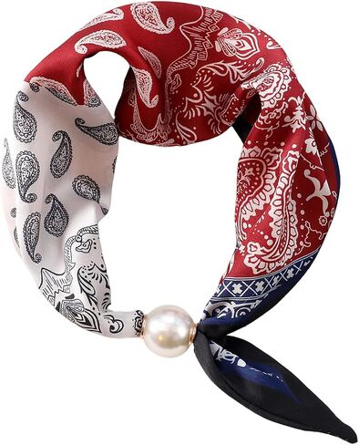 Silk Scarf Necklace for Woman Trendy Magnetic Pearl Neck Scarf Choker Satin Skinny Neckerchief Hair Bandanas Scarves in Saudi Arabia
