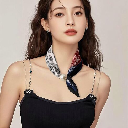 Silk Scarf Necklace for Woman Trendy Magnetic Pearl Neck Scarf Choker Satin Skinny Neckerchief Hair Bandanas Scarves in Saudi Arabia