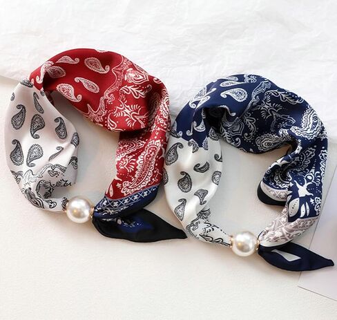 Silk Scarf Necklace for Woman Trendy Magnetic Pearl Neck Scarf Choker Satin Skinny Neckerchief Hair Bandanas Scarves in Saudi Arabia