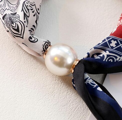 Silk Scarf Necklace for Woman Trendy Magnetic Pearl Neck Scarf Choker Satin Skinny Neckerchief Hair Bandanas Scarves in Saudi Arabia