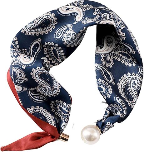 Silk Scarf Necklace for Woman Trendy Magnetic Pearl Neck Scarf Choker Satin Skinny Neckerchief Hair Bandanas Scarves in Saudi Arabia