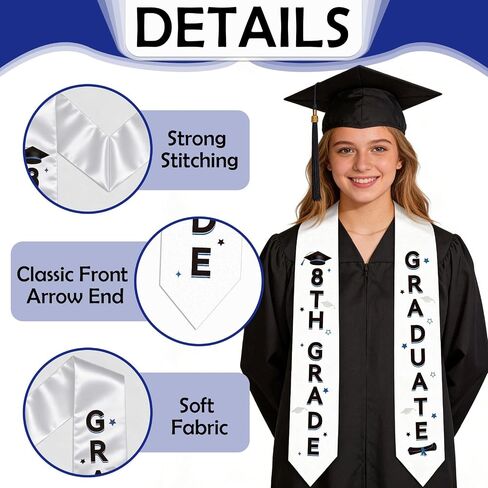 8th Grade Graduation Stole - 8th Grade Grad Sash Class of 2026 Graduation Honor Grad Stoles Sashes Gift for Teenagers Boys Girls Middle School Students Graduates Party Decorations 34 Inch in Saudi Arabia