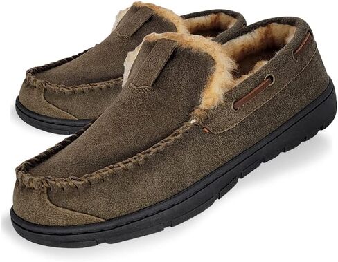 Clarks Mens Suede Venetian Moccasin Slipper LB0534 - Warm Plush Faux Fur Lining - Indoor Outdoor House Slippers For Men in Kuwait