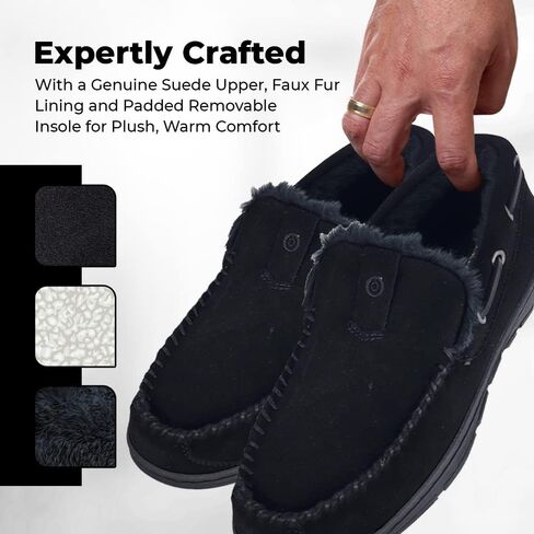 Clarks Mens Suede Venetian Moccasin Slipper LB0534 - Warm Plush Faux Fur Lining - Indoor Outdoor House Slippers For Men in Kuwait