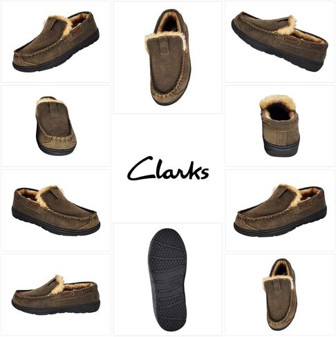 Clarks Mens Suede Venetian Moccasin Slipper LB0534 - Warm Plush Faux Fur Lining - Indoor Outdoor House Slippers For Men in Kuwait