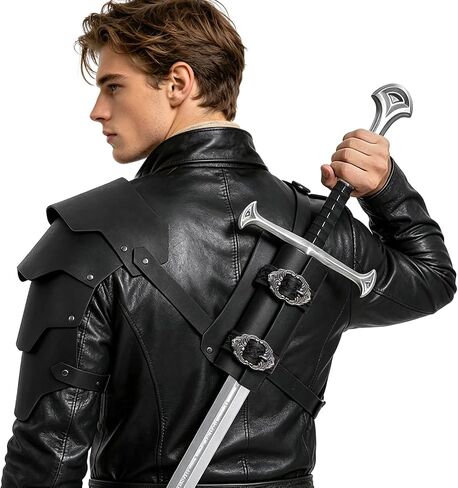 2-in-1 Medieval Shoulder Armor Back Sword Frog Holder Vintage Pauldrons Sword Holster Knight Renaissance LARP Cosplay Props in Saudi Arabia