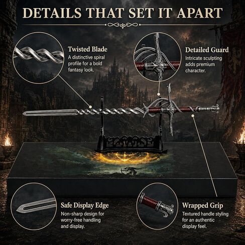 Eldens Rings Fire Knight's Greatsword Model – 11.8" Mini Metal Sword Fantasy RPG Collectible,Premium Display Sword for Gaming Room & Desk Decor,Unique Gifts for Gamers and Sword Collectors in Saudi Arabia