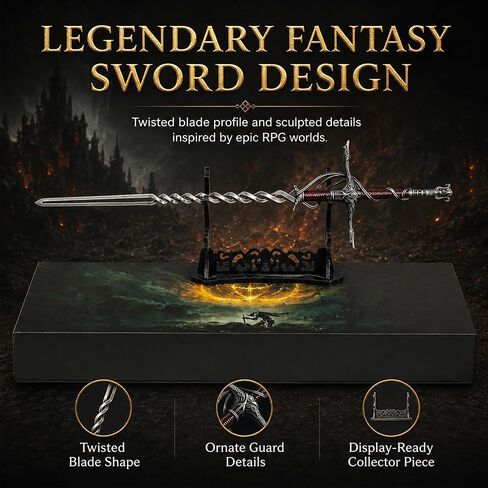 Eldens Rings Fire Knight's Greatsword Model – 11.8" Mini Metal Sword Fantasy RPG Collectible,Premium Display Sword for Gaming Room & Desk Decor,Unique Gifts for Gamers and Sword Collectors in Saudi Arabia