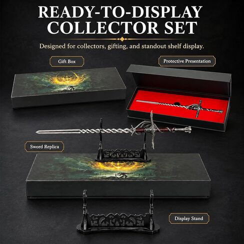Eldens Rings Fire Knight's Greatsword Model – 11.8" Mini Metal Sword Fantasy RPG Collectible,Premium Display Sword for Gaming Room & Desk Decor,Unique Gifts for Gamers and Sword Collectors in Saudi Arabia