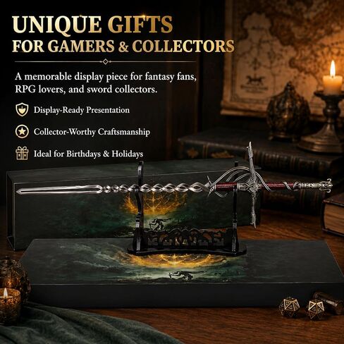 Eldens Rings Fire Knight's Greatsword Model – 11.8" Mini Metal Sword Fantasy RPG Collectible,Premium Display Sword for Gaming Room & Desk Decor,Unique Gifts for Gamers and Sword Collectors in Saudi Arabia