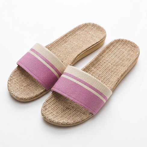 Womens Linen Slide Sandals Open Toe House Slippers Summer Non Slip Indoor Outdoor Lightweight Flat Slides in Kuwait