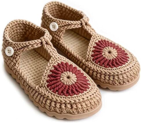 FACE N FACE Crochet Shoes Kit for Beginners Adults - DIY Shoes Making Kit with Yellow Sunflower Granny Square, Mary Jane T-Strap Women US Size 7.5-10 in Saudi Arabia