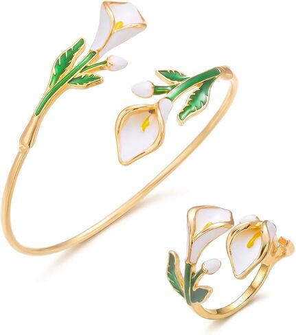 Caiyao 2Pcs Adjustable Sunflower Open Cuff Bangle Bracelets Ring Gold Tone Enamel Daisy Flower Floral Upper Arm Armband Bracelet for Women Boho Summer Inspired Floral Jewelry Gifts in Kuwait