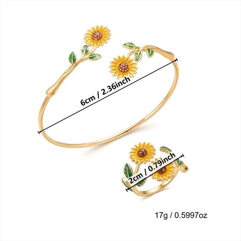 Caiyao 2Pcs Adjustable Sunflower Open Cuff Bangle Bracelets Ring Gold Tone Enamel Daisy Flower Floral Upper Arm Armband Bracelet for Women Boho Summer Inspired Floral Jewelry Gifts in Kuwait