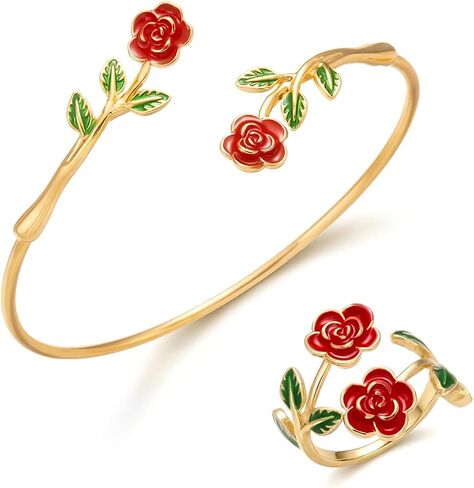 Caiyao 2Pcs Adjustable Sunflower Open Cuff Bangle Bracelets Ring Gold Tone Enamel Daisy Flower Floral Upper Arm Armband Bracelet for Women Boho Summer Inspired Floral Jewelry Gifts in Kuwait