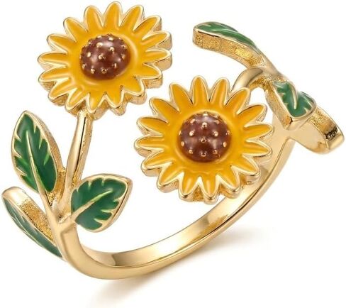 Caiyao 2Pcs Adjustable Sunflower Open Cuff Bangle Bracelets Ring Gold Tone Enamel Daisy Flower Floral Upper Arm Armband Bracelet for Women Boho Summer Inspired Floral Jewelry Gifts in Kuwait