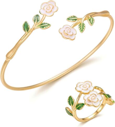 Caiyao 2Pcs Adjustable Sunflower Open Cuff Bangle Bracelets Ring Gold Tone Enamel Daisy Flower Floral Upper Arm Armband Bracelet for Women Boho Summer Inspired Floral Jewelry Gifts in Kuwait