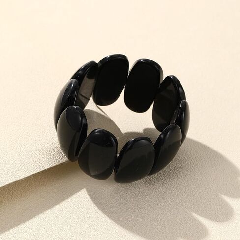 Chunky Acrylic Cuff Bracelets Colorful Round Square Resin Bangle Bracelet Geometric Irregular Acetate Wide Wristband Statement Jewelry for Women ﻿-Black in Saudi Arabia