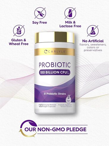 Carlyle Probiotic 100 Billion CFU | 120 Capsules | Delayed Release | 31 Probiotic Strains | with Prebiotic Fiber | Vegan, Non GMO, Gluten Free in Kuwait