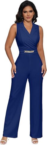Women's Strapless Tube Top Rompers Casual Off Shoulder Solid Color Belted Wide Leg Jumpsuit with Pockets in Kuwait