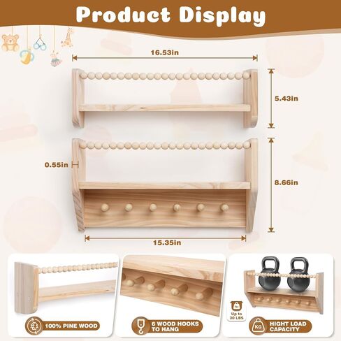 Nursery Floating Shelves for Kids Rooms – 16 Inches Floating Wall Bookshelves, Space - Saving for Kids Room, Bedroom and Study Room,Set of 3 (Pre-Strung Bead Strings) in Saudi Arabia