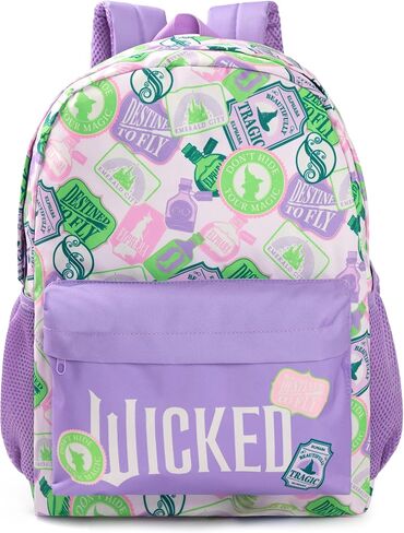 Wicked Girls Purple Graphic Print Backpack | Zip-Up School Bag | Icons Design for Back to School | Kids Movie Merchandise in Saudi Arabia