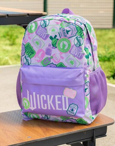 Wicked Girls Purple Graphic Print Backpack | Zip-Up School Bag | Icons Design for Back to School | Kids Movie Merchandise in Saudi Arabia