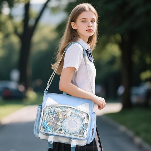 TINYAT Kawaii Ita Bag Backpack Cute Backpack for Women Men Pin Display Bag Aesthetic Cat Ita Daypack Crossbody for Anime Y2K in Saudi Arabia