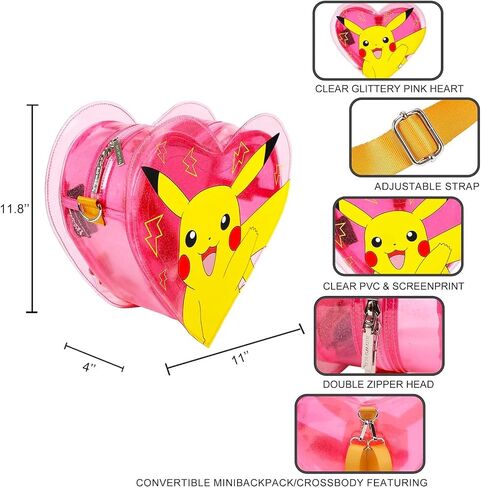 Pokemon Mini Backpack for Adults - Bundle with 12" Heart Shaped Pikachu Backpack Purse for Women Plus Trading Cards | Pokemon Small Bookbag Set in Saudi Arabia