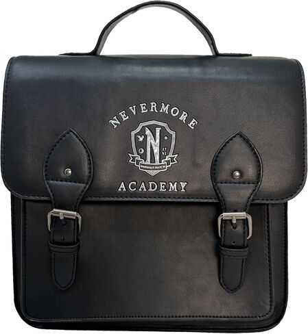 Mad Engine Officially Licensed Wednesday Addams TV Series Solid Black with Nevermore Logo Mini Bag, Kawaii Cosplay Girls Backpack with Adjustable Shoulder Straps in Kuwait