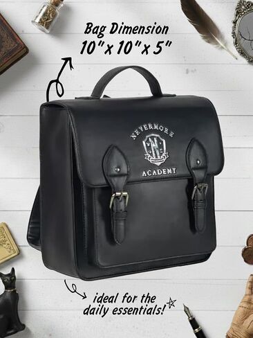 Mad Engine Officially Licensed Wednesday Addams TV Series Solid Black with Nevermore Logo Mini Bag, Kawaii Cosplay Girls Backpack with Adjustable Shoulder Straps in Kuwait