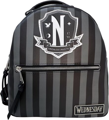 Mad Engine Officially Licensed Wednesday Addams TV Series Solid Black with Nevermore Logo Mini Bag, Kawaii Cosplay Girls Backpack with Adjustable Shoulder Straps in Kuwait