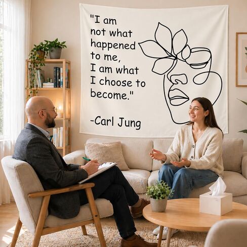 50x60 Inch I Am What I Choose to Become Tapestry, Jung Quote Mental Health Wall Hanging, Inspirational CBT DBT Therapy Office Decor, Growth Mindset Banner Backdrop for Classroom in Kuwait